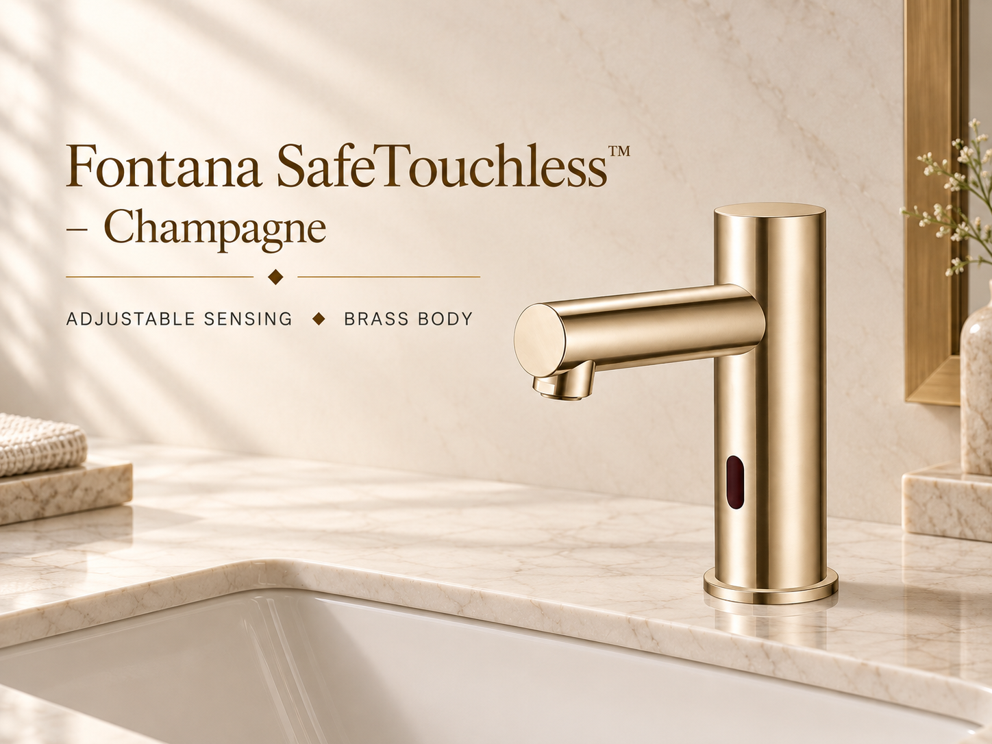 Fontana SafeTouchless Champagne Deck Mounted Faucet with Adjustable Sensing Distance